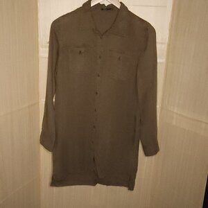 Silver Jeans Green Long Sleeve Lyocel Shirt Dress Medium